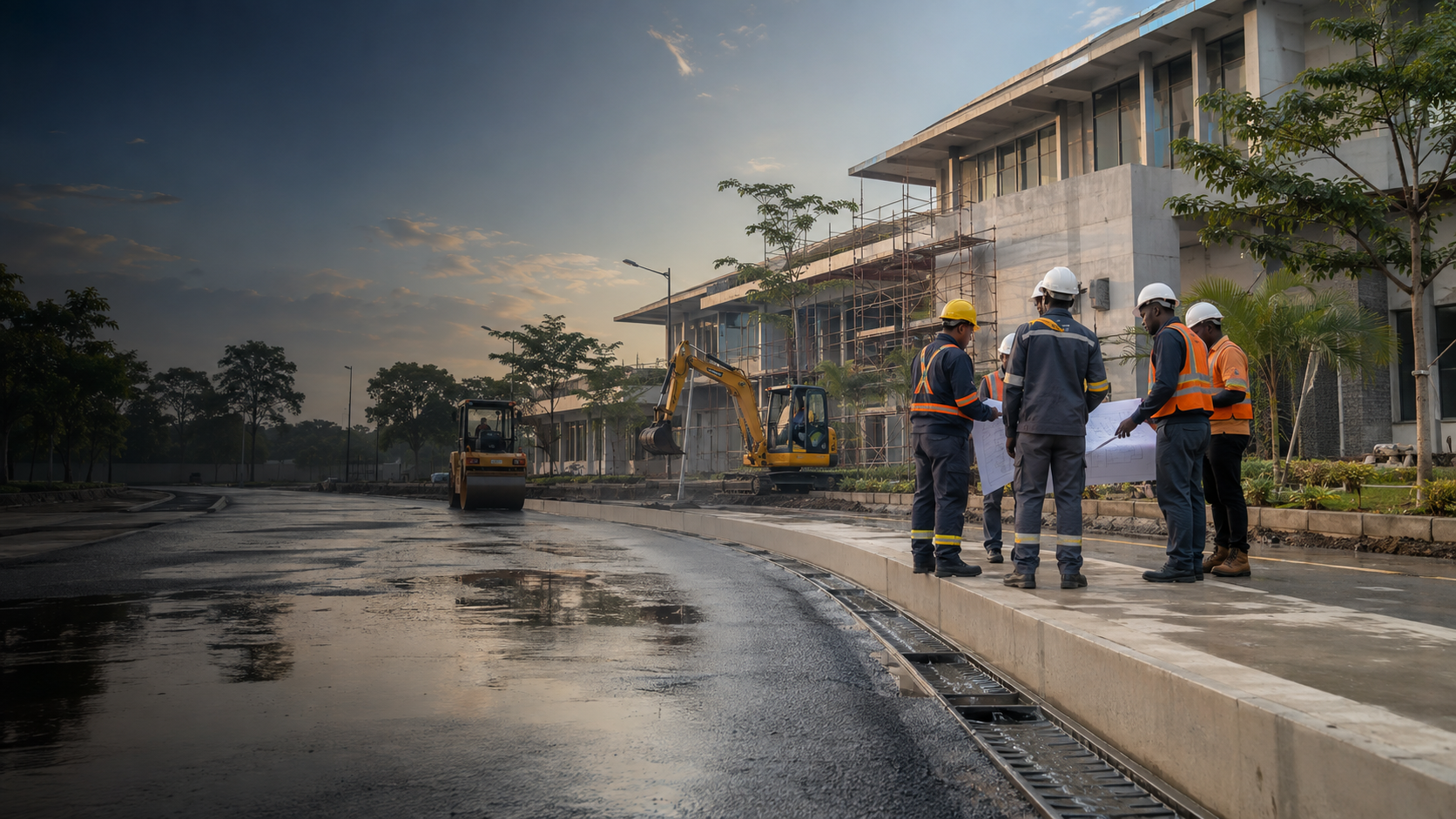 Équipe technique MCM SARL sur un chantier d'infrastructures et de génie civil